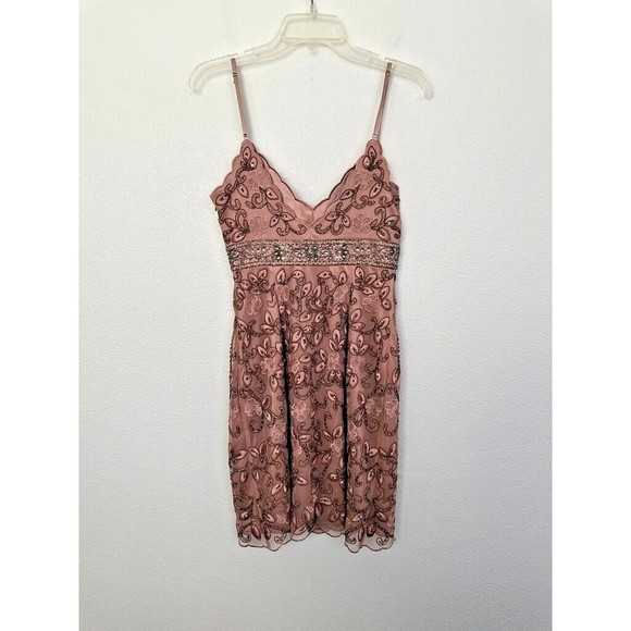 Sue Wong Nocturne Women's Beaded Mini Dress Pink Size 4 Scalloped Lined V-Neck - Picture 8 of 10